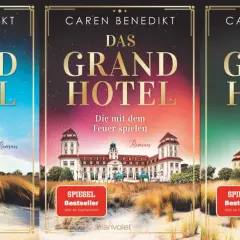 Drei Buchcover von Caren Benedikt: "Das Grand Hotel" – die Reihe, die die Spannung steigert. Erscheint bald!