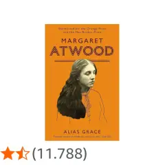 Buchcover "Alias Grace" von Margaret Atwood, mit einem Porträt einer jungen Frau und der Auszeichnung "grace marks" für Preise.