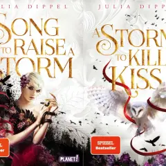 Zwei Buchcover: Links eine Frau mit Schlange, rechts eine Eule. Dunkle Schatten und glühende Asche (ember) umgeben sie.
