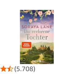 Buchcover "Die verlorene Tochter" von Soraya Lane: Eine malerische toskanische Landschaft mit Weinbergen und einem Landhaus, überragt von blühenden Zweigen und einem Schmetterling.
