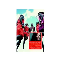 Masai-Krieger springen, im Vordergrund ein Porträt von Corinne Hofmann.