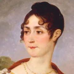 Porträt einer jungen Frau mit hochgestecktem Haar und Perlenkette. Sie könnte eine der Enkelkinder von Joséphine de Beauharnais sein.