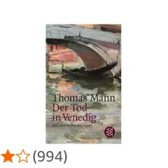 Buchcover "Der Tod in Venedig" von Thomas Mann. Impressionistisches Gemälde einer Gondel unter einer Brücke, das die düstere Atmosphäre des Romans einfängt.