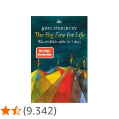 Das Taschenbuch "The Big Five for Life" von John Strelecky, ein Spiegel-Bestseller, mit abstrakter Kunst auf dem Cover.