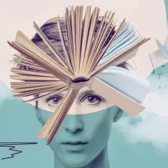 Ein Kopf voller Bücher, die wie Flügel in den Himmel fliegen. Das ist ein gutes Leben: Wissen, das uns beflügelt und uns frei macht.