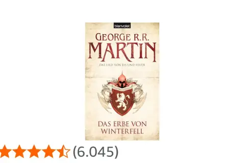 Das Buchcover "Das Erbe von Winterfell" von George R.R. Martin zeigt das Wappen von Haus Stark, das auf den Kampf um den eisernen Thron hindeutet.