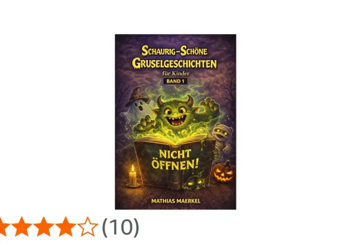 Buchcover: "Schaurig-Schöne Gruselgeschichten für Kinder, Band 1" mit einem Monster, Geist und Mumie. Perfekt für gruselige gedichte für kinder!