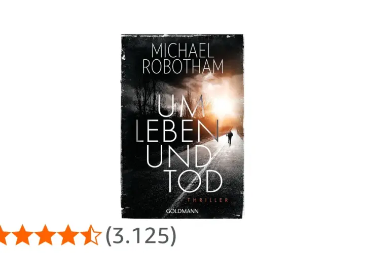 Cover von "Um Leben und Tod" von Michael Robotham. Ein Mann läuft auf einer dunklen Straße in Richtung eines gleißenden Lichts.
