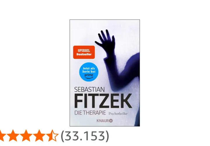 Buchcover "Die Therapie" von Sebastian Fitzek, ein Spiegel-Bestseller und jetzt als Serie bei Prime. Ein Schatten einer Hand drückt gegen eine milchige Scheibe.