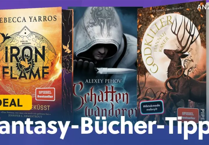 Drei Cover von Fantasy-Romanen: "Iron Flame", "Schattenwanderer" und "Godkiller". Ein Tipp für Leser von Fantasy-Büchern.