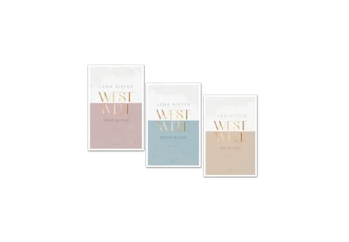 Drei Buchcover von Lena Kiefer mit dem Titel "Westwell" in verschiedenen Farben und Untertiteln.