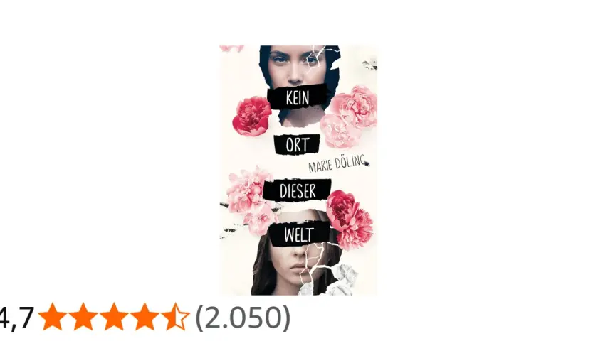 Buchcover "Kein Ort dieser Welt" von Marie Dölfing mit einem Porträt einer Frau, umgeben von Pfingstrosen.