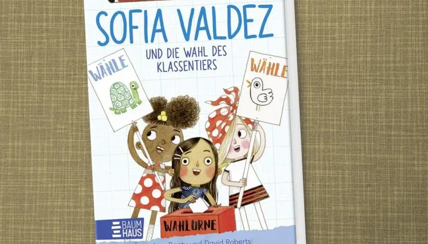 Jugendbuch-Bestseller "Sofia Valdez und die Wahl des Klassentiers": Drei Mädchen werben für ihre Kandidaten Schildkröte und Huhn.