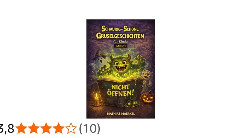 Buchcover: "Schaurig-Schöne Gruselgeschichten für Kinder, Band 1" mit einem Monster, Geist und Mumie. Perfekt für gruselige gedichte für kinder!