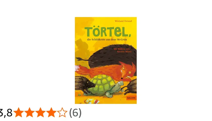 Törtel, die Schildkröte aus dem McGrün, schaut neugierig, während ein Fuchs und ein Igel näherkommen.