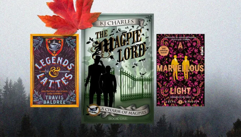 Drei Buchcover: "Legends & Lattes", "The Magpie Lord" und "A Marvellous Light". Perfekt für Fans von Romantasy Bestsellern.