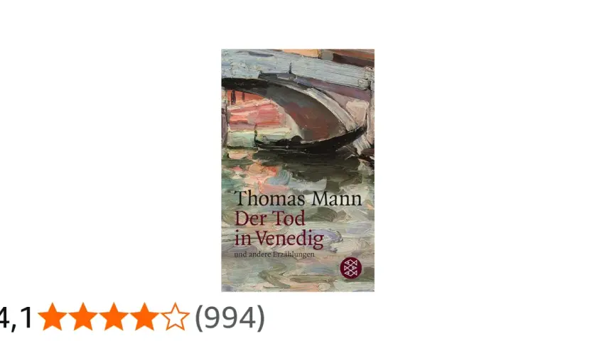 Buchcover "Der Tod in Venedig" von Thomas Mann. Impressionistisches Gemälde einer Gondel unter einer Brücke, das die düstere Atmosphäre des Romans einfängt.
