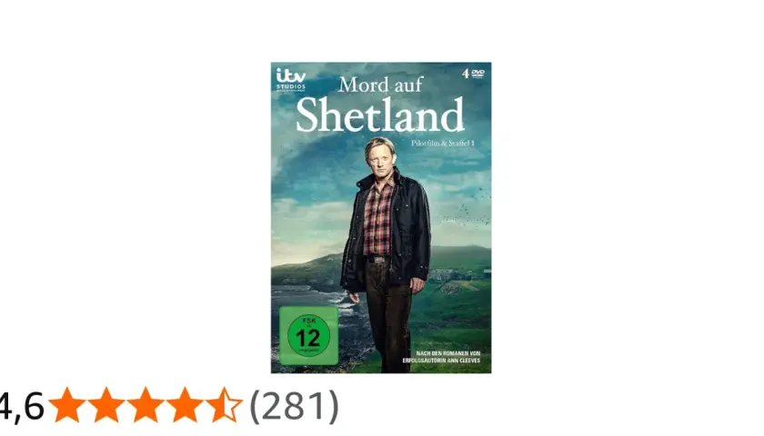 DVD-Cover "Mord auf Shetland", Staffel 1. Ein Mann steht vor einer dramatischen Landschaft. Ein spannender Shetland Krimi.