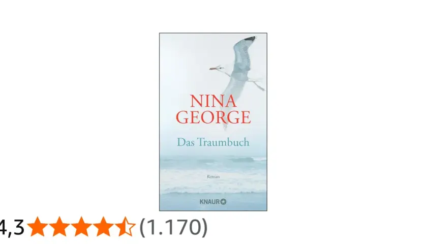 Das Traumbuch" von Nina George, ein Belletristik-Bestseller, mit Möwe über dem Meer.