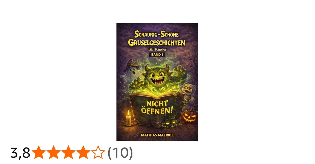 Buchcover: "Schaurig-Schöne Gruselgeschichten für Kinder, Band 1" mit einem Monster, Geist und Mumie. Perfekt für gruselige gedichte für kinder!