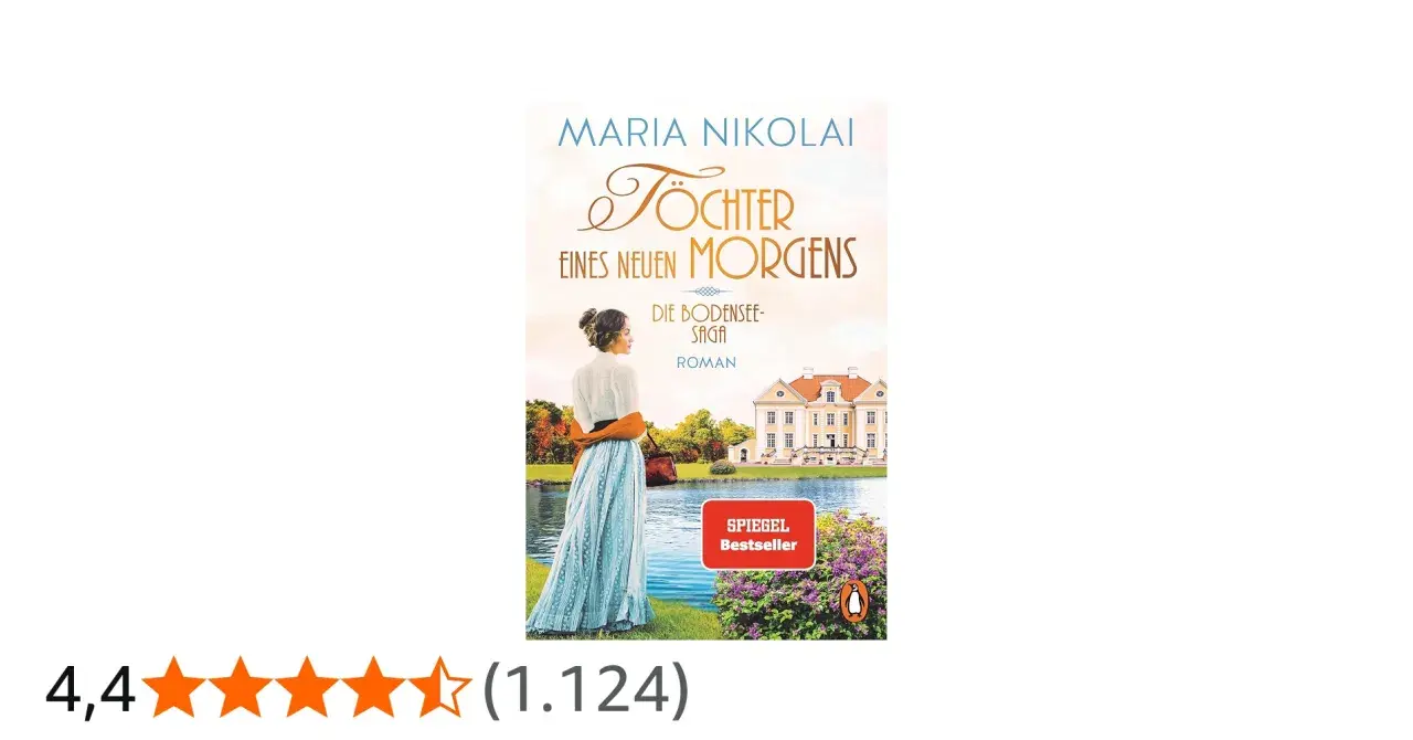Cover von "Töchter eines neuen Morgens" von Maria Nikolai. Eine Frau in historischer Kleidung steht an einem See vor einem Herrenhaus.