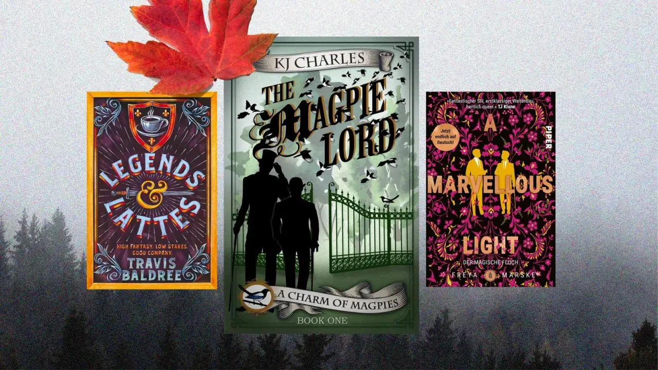 Drei Buchcover: "Legends & Lattes", "The Magpie Lord" und "A Marvellous Light". Perfekt für Fans von Romantasy Bestsellern.