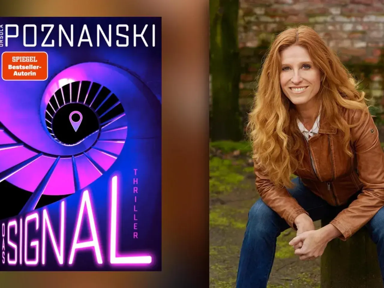 Ursula Poznanski, Autorin des Thrillers "Das Signal", mit roten Haaren und brauner Lederjacke.