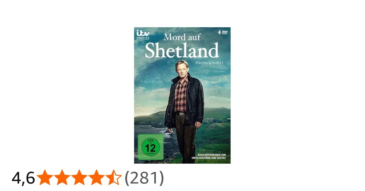 DVD-Cover "Mord auf Shetland", Staffel 1. Ein Mann steht vor einer dramatischen Landschaft. Ein spannender Shetland Krimi.