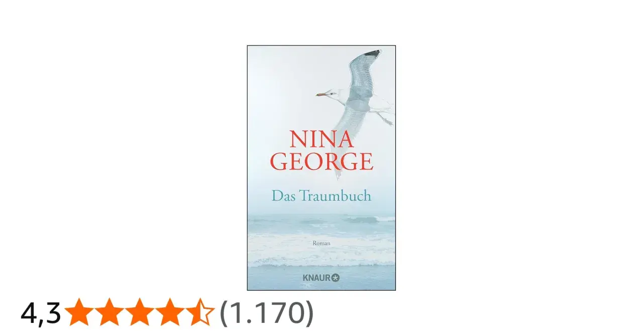 Das Traumbuch" von Nina George, ein Belletristik-Bestseller, mit Möwe über dem Meer.