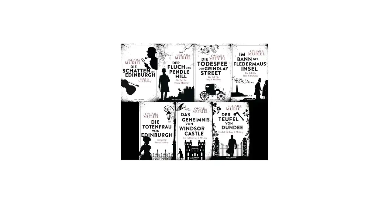 Sieben Buchcover der Reihe 